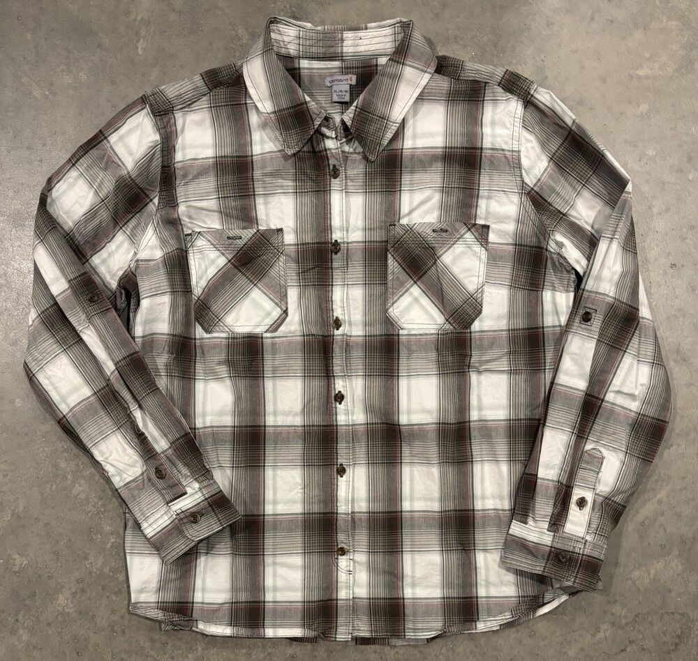 Carhartt Women's XL (16/18) Plaid Long Sleeve Button Down Roll Tab Shirt
